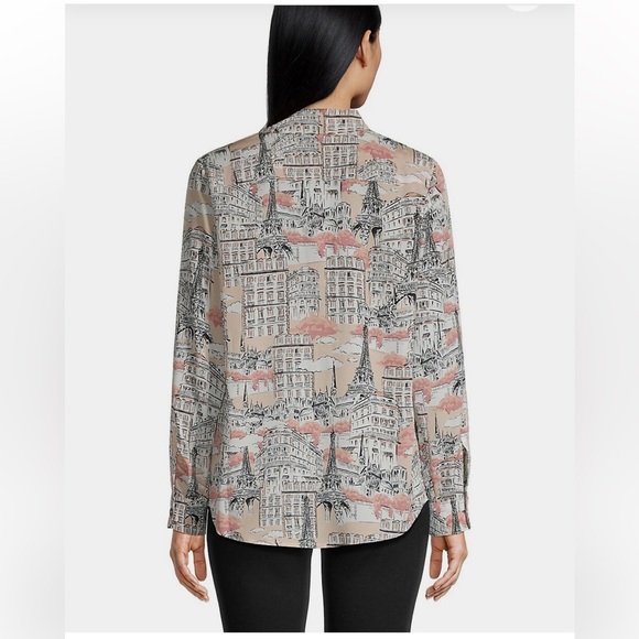 Karl Lagerfeld Beige Button-Up Shirt with Abstract Red and Black Pattern - Picture 3 of 3